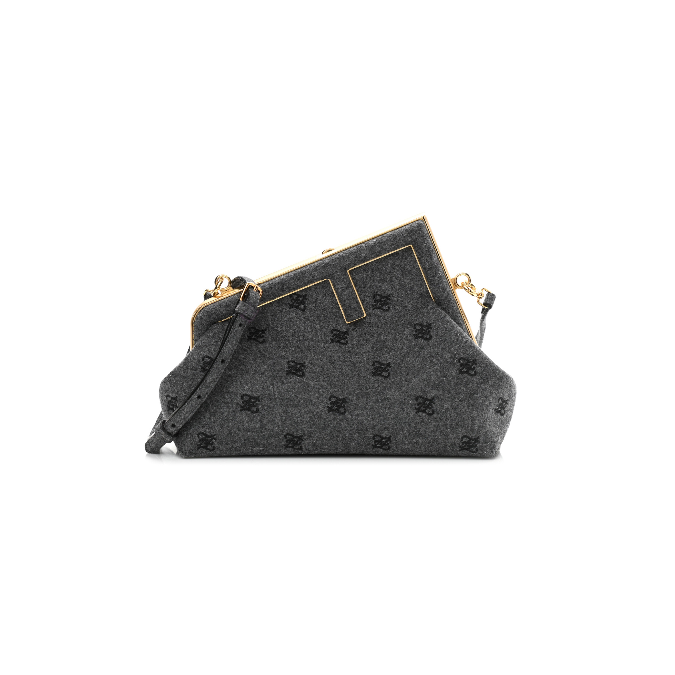 FENDI FLANNEL KARLIGRAPHY EMBROIDERED SMALL FENDI FIRST GREY (26*18*9.5cm) 